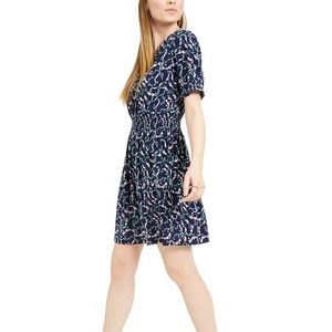 NWT Maison Jules Navy Floral Smocked Waist Dress